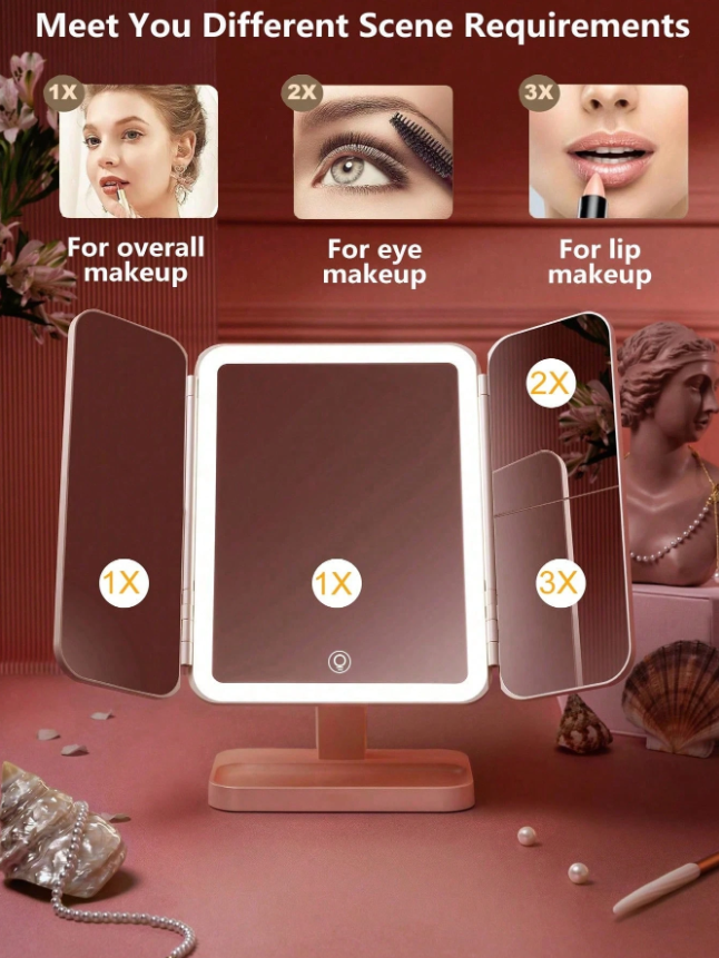 3-Fold LED Makeup Mirror